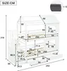 A diagram showing the dimensions of a white bunk bed with a house-like design. Produktbild-Vorschau