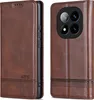 A brown leather flip case for a smartphone, shown from the front and back. Náhled obrázku produktu