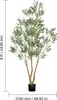 A full-body shot of an artificial olive tree in a black pot, with dimensions indicated. Voir les images du produit