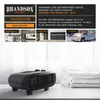 A product image featuring a Brandson mini heater, with accompanying text and lifestyle images showcasing its use in different settings. Produktbild-Vorschau