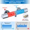 Diagram illustrating the function of a thermostatic shower mixer, showing hot and cold water mixing and temperature graphs comparing a thermostatic and non-thermostatic mixer. Podgląd zdjęcia produktu