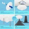 A collage of four images demonstrating the installation of a canopy hook and the subsequent hanging of a canopy. Produktbild-Vorschau