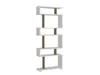 A tall, narrow, white bookshelf with walnut-colored vertical supports, shown against a white background. Produktbild-Vorschau