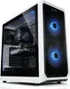 A white gaming PC with blue LED fans is shown against a white background. Produktbild-Vorschau