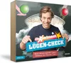 A man is holding a sign that says 'LÜGEN-CHECK' and pointing to it. There are green and red lights in the background, suggesting a lie detector. Produktbild-Vorschau