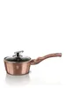 A single rose gold saucepan with a glass lid and a long handle, isolated on a white background. Náhled obrázku produktu
