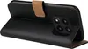 A black flip-style phone case with a brown accent is shown from a side angle, with the phone's camera module visible. Produktbild-Vorschau
