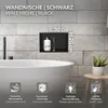 A black wall niche with soap and a razor inside, installed in a tiled bathroom wall above a bathtub. Podgląd zdjęcia produktu
