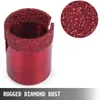A close-up of a red diamond drill bit with a magnified inset showing the diamond dust texture. Voir les images du produit