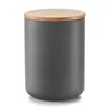 A gray ceramic storage jar with a bamboo lid, isolated on a white background. Produktbild-Vorschau