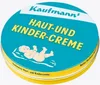A close-up, slightly angled view of the lid of a round tin of Kaufmann's Haut- und Kinder-Creme. Produktbild-Vorschau