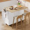 A kitchen island with a drop-leaf extension, set up in a kitchen environment with breakfast items and stools. Náhled obrázku produktu