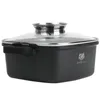 A square black pot with a glass lid and silver trim, shown from a side angle on a white background. Produktbild-Vorschau