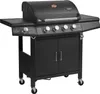 A black gas grill with side shelves and a cabinet base, shown on a white background. Produktbild-Vorschau