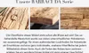 Close-up shots of textured wood surfaces and descriptive text about the BARRACUDA series furniture. Produktbild-Vorschau