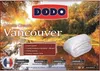 A folded white duvet is shown in the foreground, with a scenic background of a river and autumn trees. Text overlays provide product details and branding. Produktbild-Vorschau
