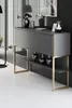 A modern console table with gold accents and decorative vases on a shelf. Podgląd zdjęcia produktu