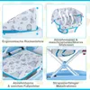 A collage of four close-up images showcasing different features of a baby walker. Podgląd zdjęcia produktu