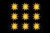 A string of nine illuminated star-shaped lights arranged in a 3x3 grid against a black background. Produktbild-Vorschau