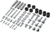 A collection of hardware, including screws, anchors, washers, and spacers, laid out on a white background. Produktbild-Vorschau