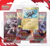 A product packaging for Pokemon trading cards, featuring booster packs and a single card. Produktbild-Vorschau