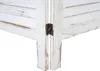 A close-up view of the bottom section of a white wooden room divider, showing the hinge connecting two panels. Produktbild-Vorschau