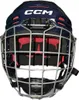 Front view of a navy blue CCM Tacks 70 Helm Combo Junior with a silver cage. Náhľad obrázku produktu
