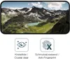 A smartphone screen displaying a mountain landscape, with two icons and text below. Produktbild-Vorschau