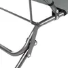 Close-up of the metal frame and fabric of a gray outdoor chair. Voir les images du produit
