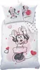 A flat lay of Minnie Mouse themed bedding, including a duvet cover and pillowcases. Produktbild-Vorschau