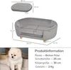 A diagram showing the dimensions of a pet bed, with a small dog in the lower left corner. Produktbild-Vorschau