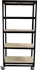 A black metal shelving unit with tan shelves on wheels, photographed against a white background. Produktbild-Vorschau
