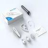 A collection of wireless earbuds and accessories laid out on a light gray and white surface. Produktbild-Vorschau