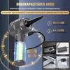 A product collage showcasing a handheld vacuum cleaner with a large battery and its charging options. Produktbild-Vorschau