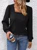 ASKSA Femme T-shirt manches longues col carré Casual Voir les images du produit 3