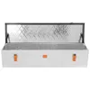 An open aluminum toolbox with a diamond plate pattern. Produktbild-Vorschau
