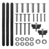 A collection of hardware components, including screws, washers, and black plastic strips, laid out on a white background. Produktbild-Vorschau