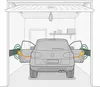 Illustration showing how to park a car in a garage with side sensors. Podgląd zdjęcia produktu