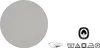 A grey circular swatch of fabric next to care symbols and a cotton certification logo. Produktbild-Vorschau