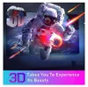 An astronaut in a spacesuit is shown in front of a TV screen displaying a space scene. The image is overlaid with text and graphics related to 3D technology. Produktbild-Vorschau