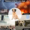 A collage of four images showing dogs in different noisy environments, with a central image of a dog wearing ear protection. Produktbild-Vorschau