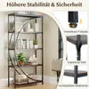 A bookshelf with decorative elements and feature callouts. Voir les images du produit