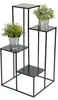 A black metal plant stand with three tiers, holding two potted plants. Produktbild-Vorschau