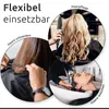 Collage of three circular images showing different hair salon services: hair cutting, hair styling with a straightener, and hair washing. Produktbild-Vorschau