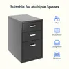 A black filing cabinet is shown next to icons representing different rooms where it can be used. Anteprima dell’immagine prodotto