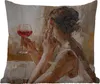 MuchoWow® Outdoor Kissen - Gemälde - Ölfarbe - Frau - Wein Produktbild-Vorschau 1