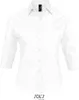 A white women's blouse with 3/4 sleeves is shown against a white background. Produktbild-Vorschau