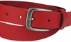 A close-up shot of a red leather belt with a silver buckle. Produktbild-Vorschau