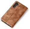 A brown leather flip case for a smartphone, shown from a diagonal angle against a white background. Produktbild-Vorschau