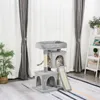 A cat tree with two cats on it, placed in a room with curtains and a plant. Produktbild-Vorschau